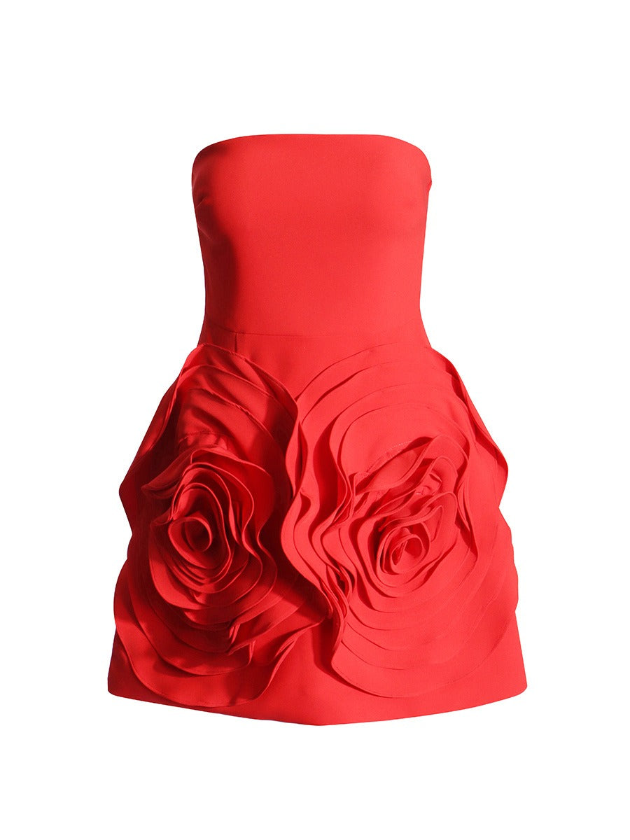 3D Flower Tube Top A-Line Party Dress