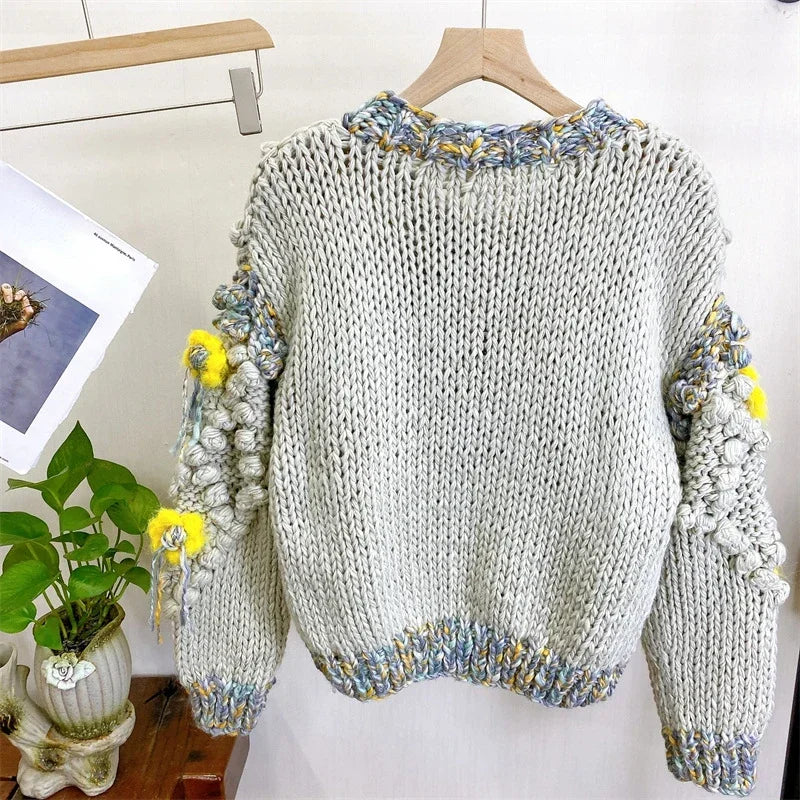 Handmade Tassel 3D Flower Cardigan