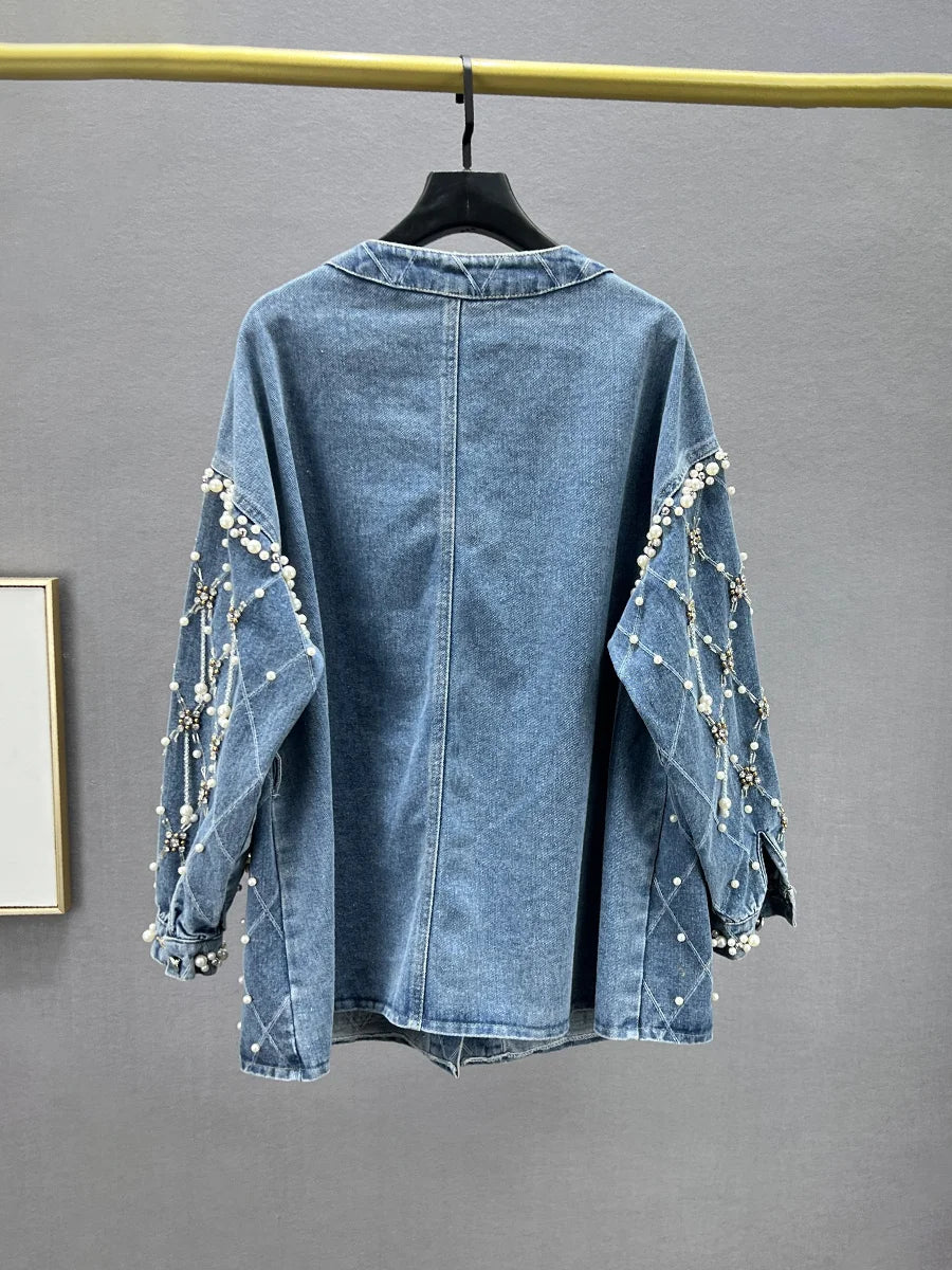 Pre Order: Beaded Diamond Loose Denim Jacket