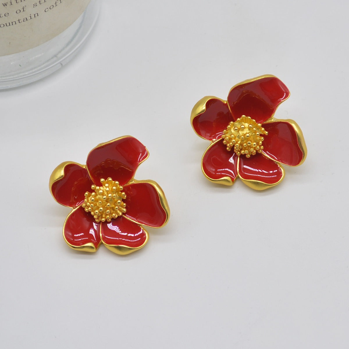 Pre Order:  Vintage Red Drip Oil Flower Earrings