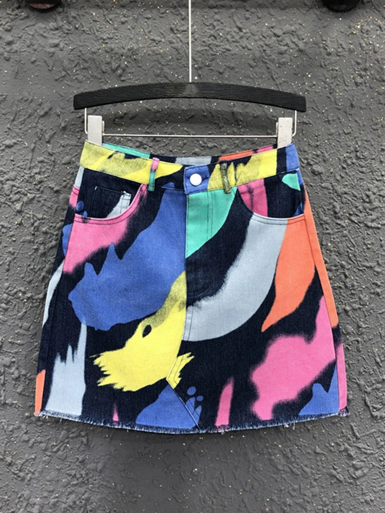 Pre Order: Rainbow High Waist Hip Hugging Mini Skirt