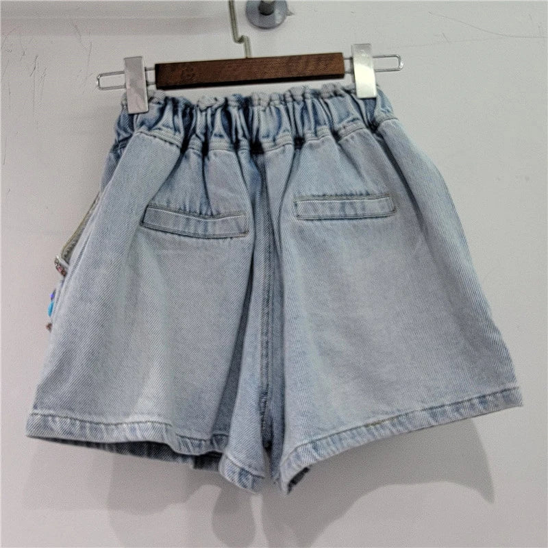 Pre Order:  Vintage Color Crystal Diamond Denim Shorts