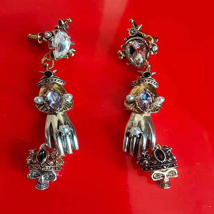 Pre Order:  Jeweled Hand Brass Dangling Earrings