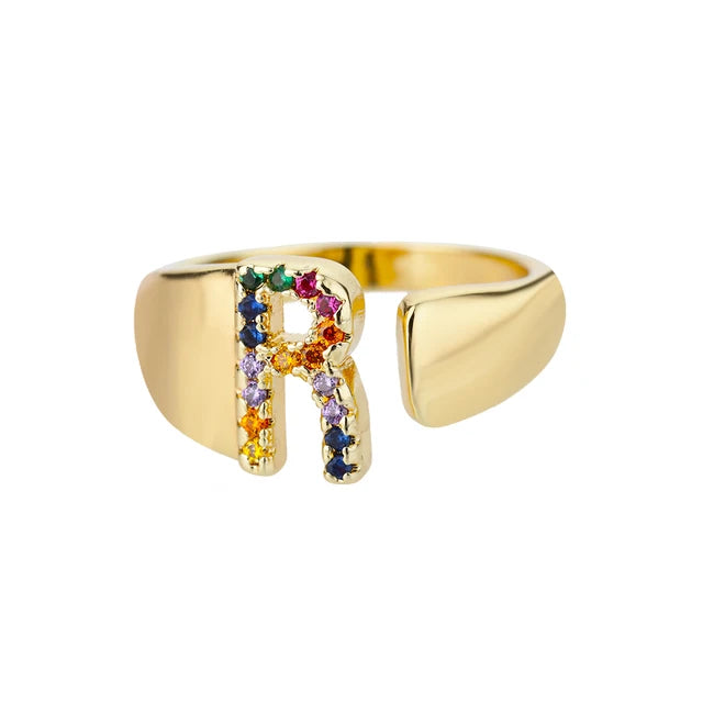 Pre Order:  Multicolor Zircon Alphabet Plated Rings