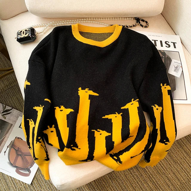 Pre Order:  Giraffes Contrast Knitted Sweater