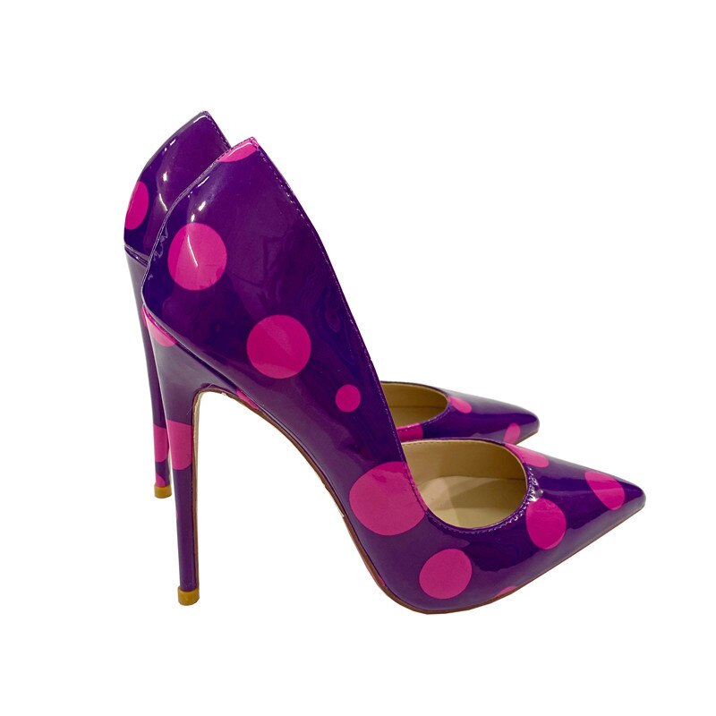 Pre Order:  Polka Dots Purple Patent Stiletto Pumps