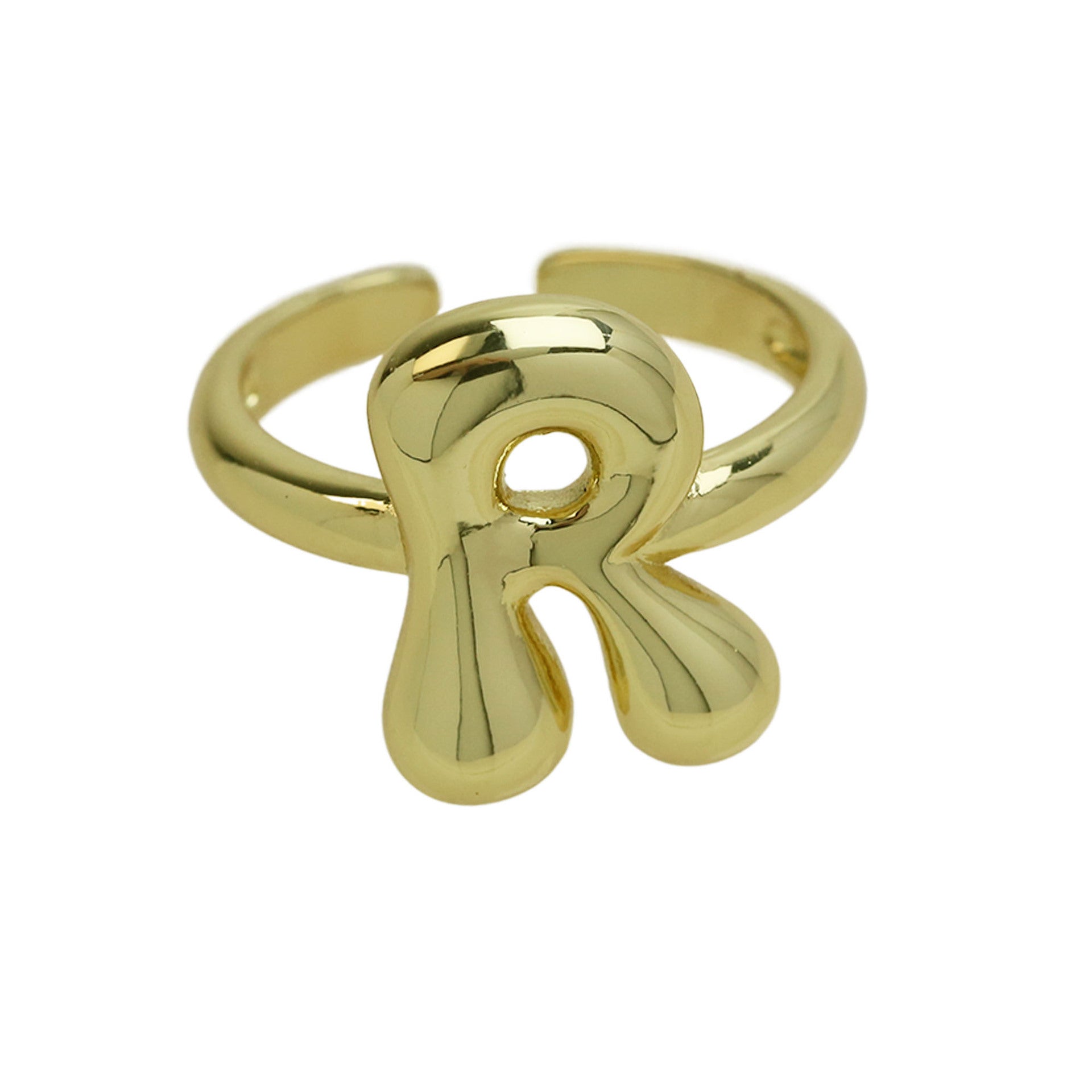 Pre Order: Golden Smooth Bubble Balloon Chubby Alphabet Ring