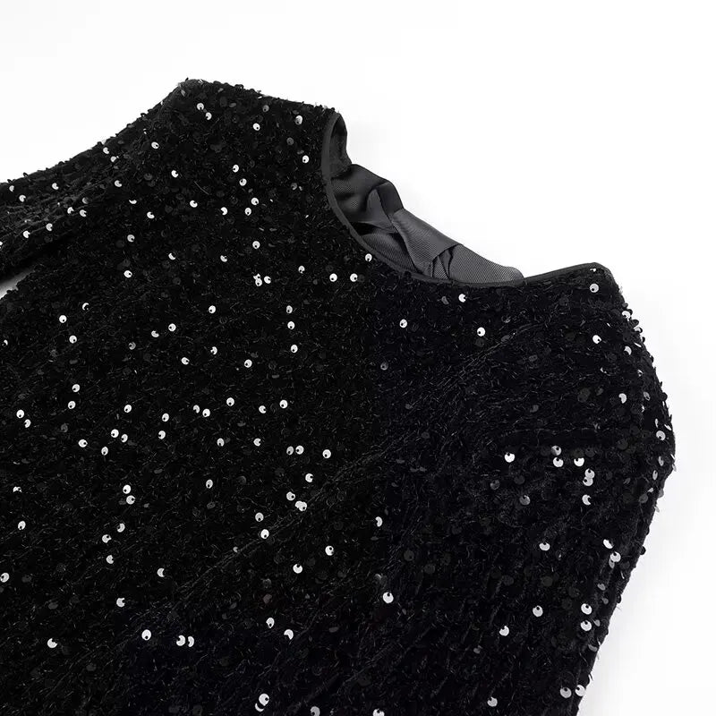 Pre Order:  Black Velvet Sequined Open Back Dress