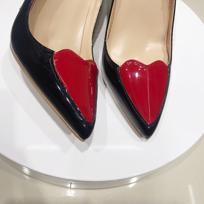 Pre Order:  Black Pointed-Toe Heart Patchwork Shoes