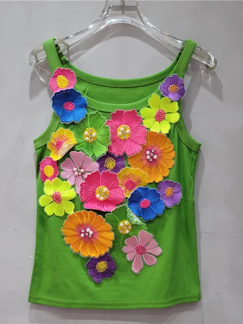 Embroidered 3D Flowers Tank Top