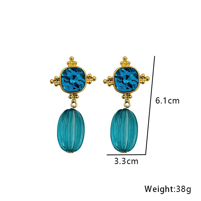 Pre Order:  Retro Blue Geometric Crystal Pendant Earrings