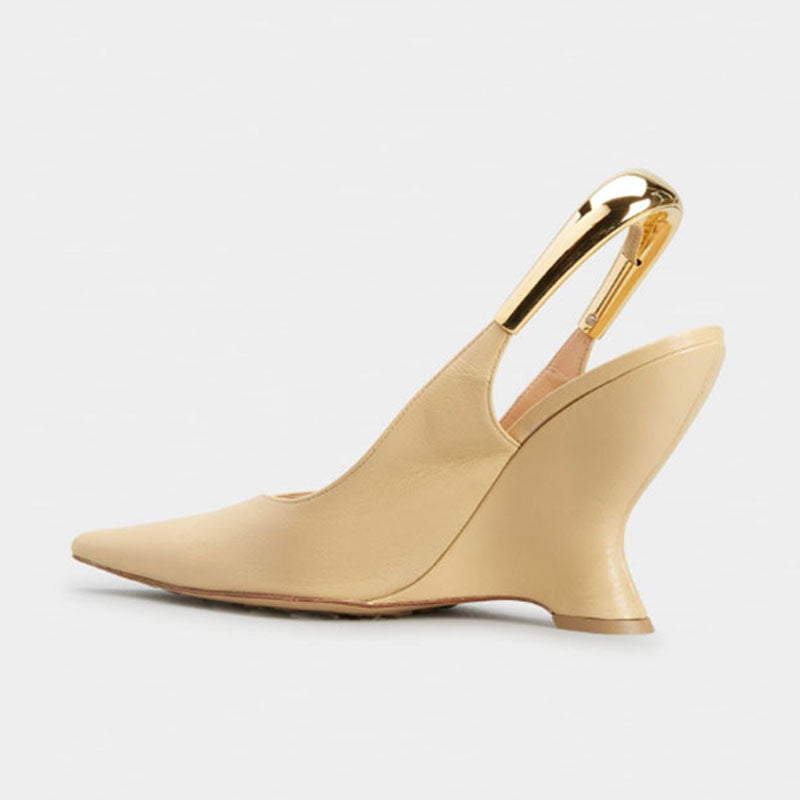 Pre Order:  Curved Wedge Gold-Tone Slingback Pumps