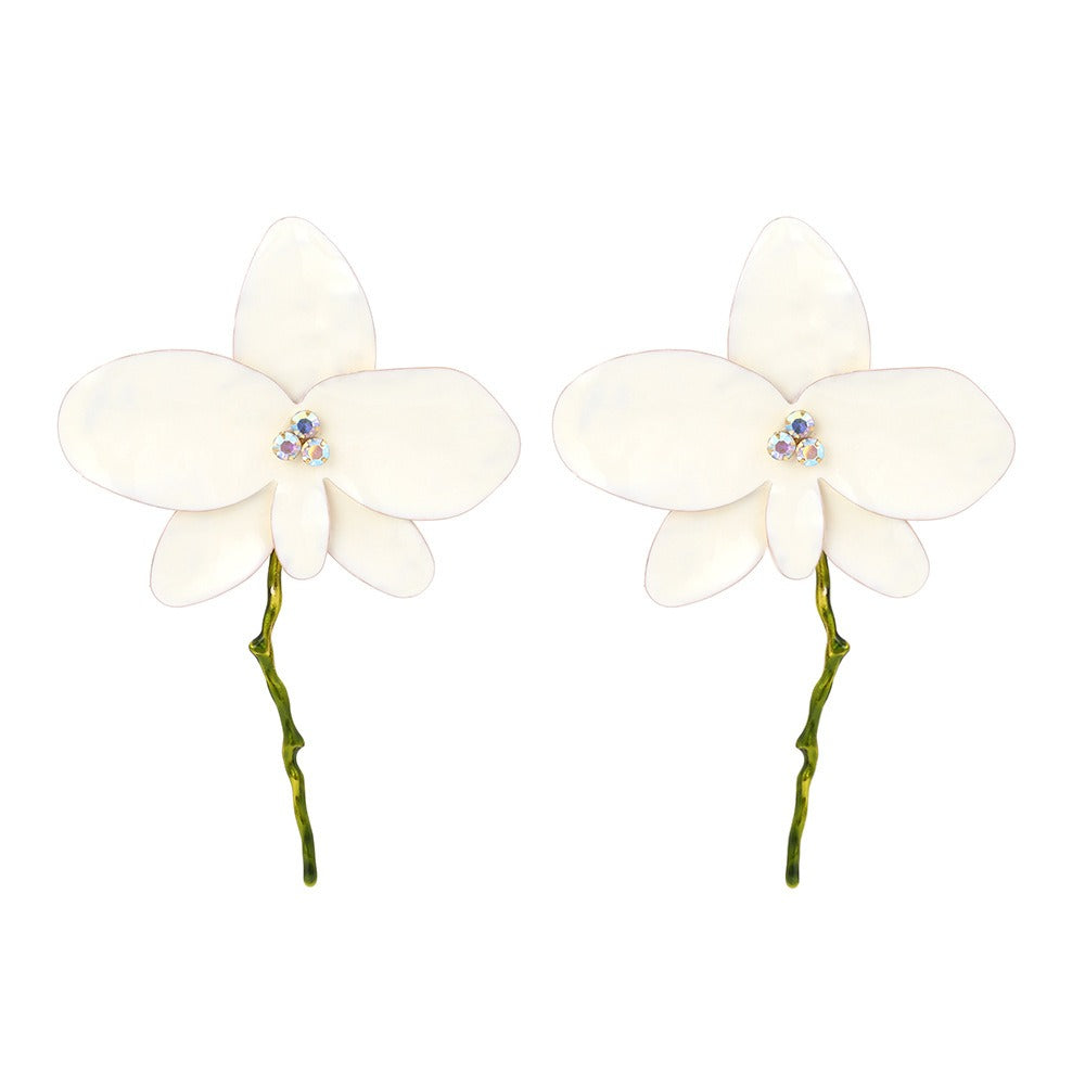 Pre Order:  Enamel Oil Drip Large Flower Diamond Earrings