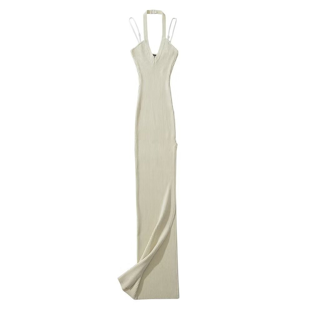 Pre Order:  High Slit Knitted Halter Dress