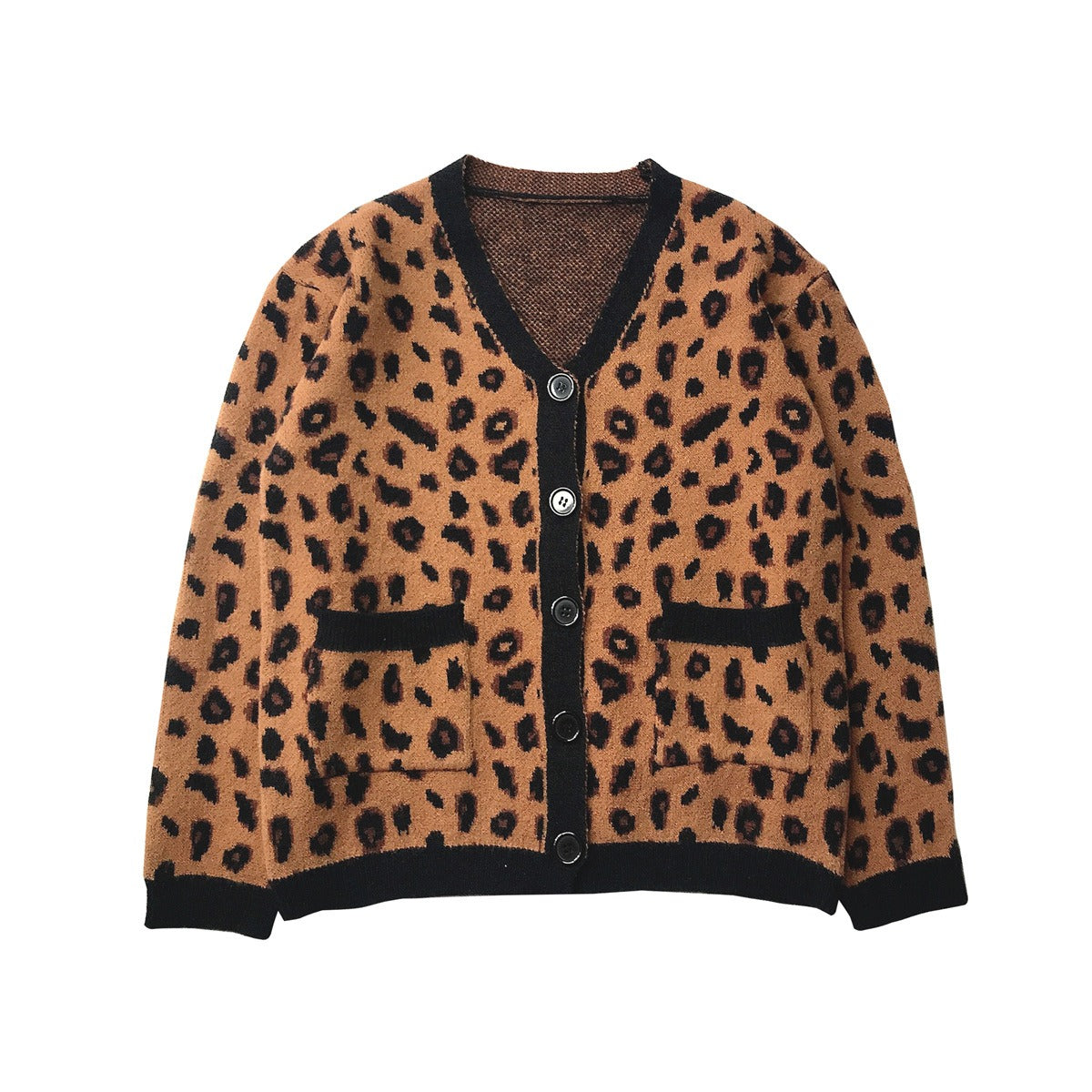 Leopard Print Casual Retro Knitted Cardigan