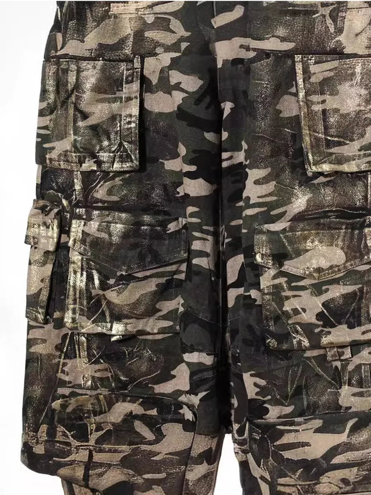 Pre Order:  Bronzing Camouflage Multi Pockets Cotton Straight Pants