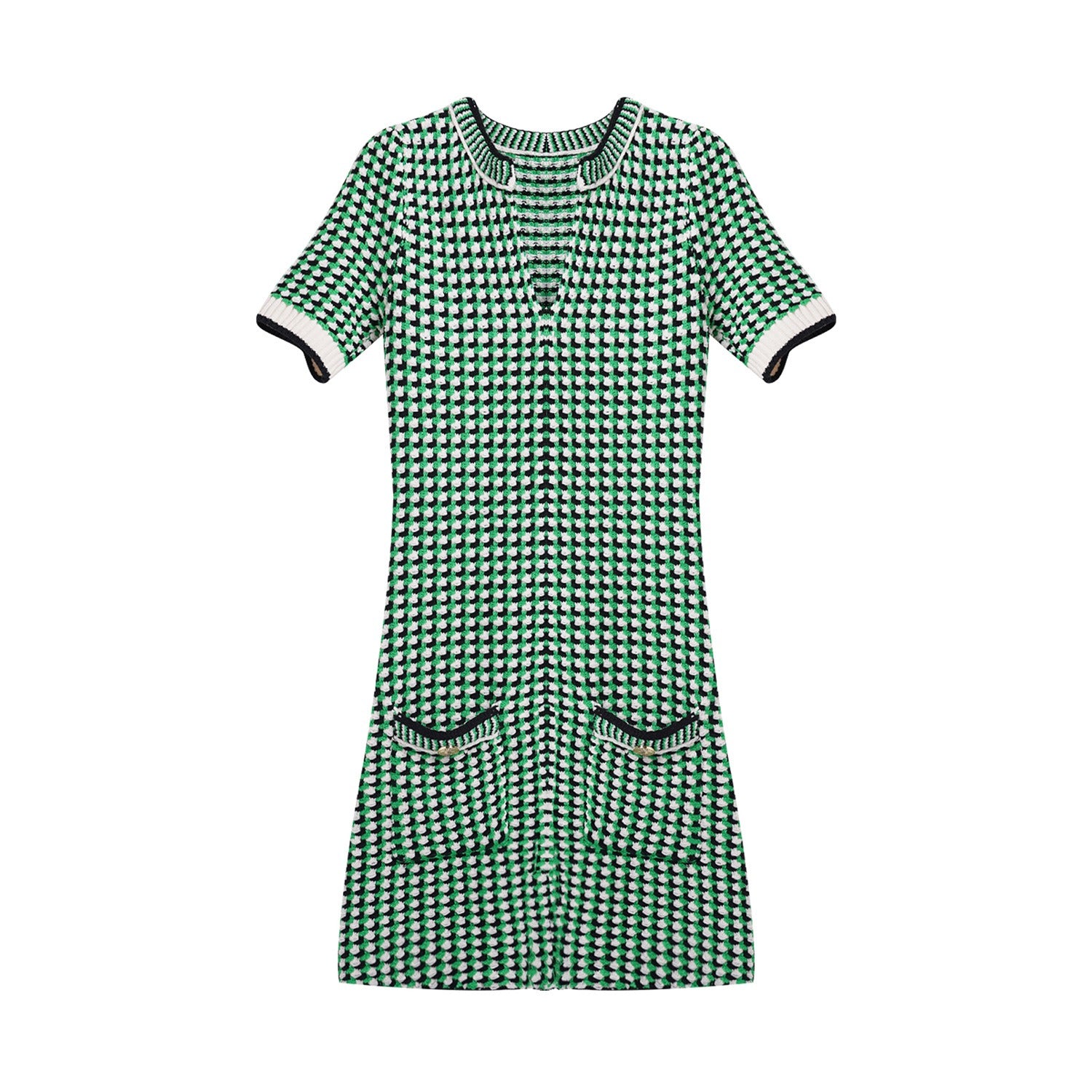 Pre Order:  Retro Green Checkered V-Neck Slim Fit Dress