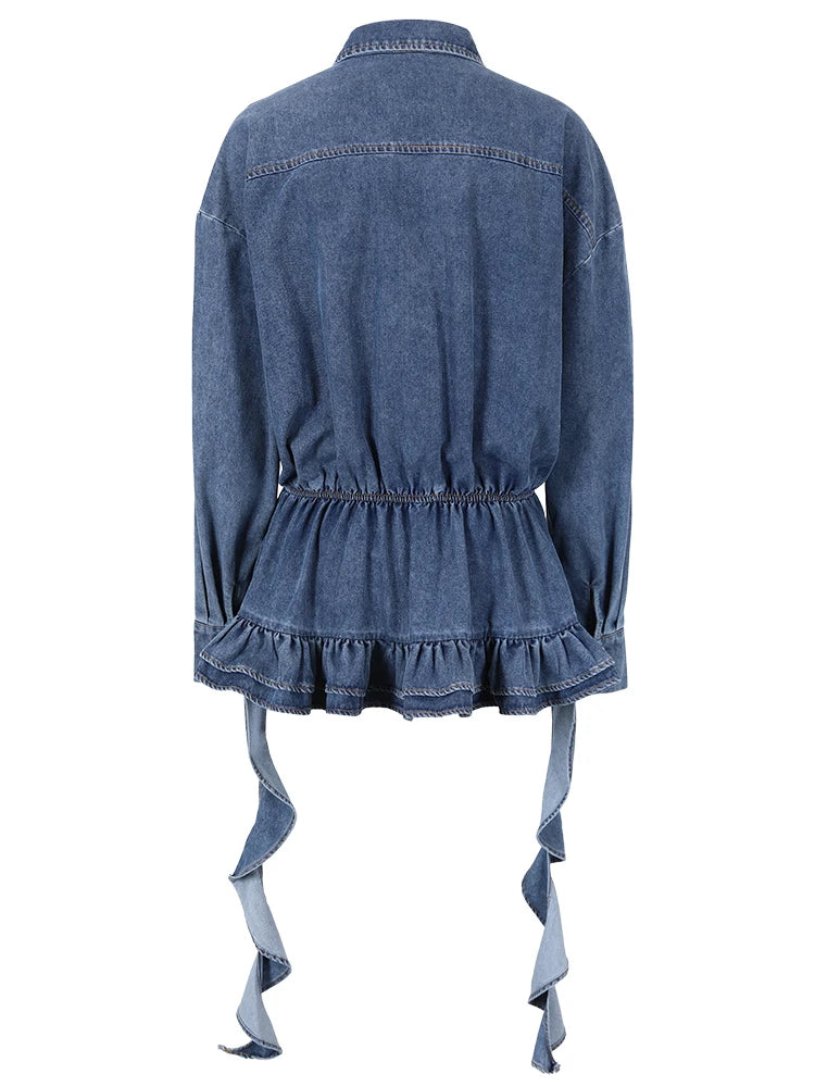 Pre Order:  Blue Denim Ruffles Mini Dress