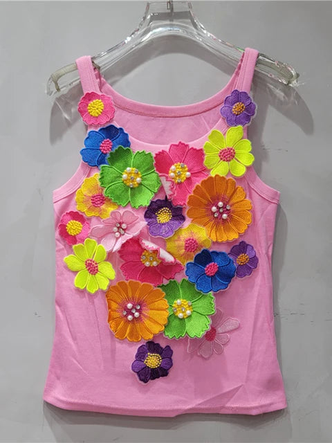 Embroidered 3D Flowers Tank Top