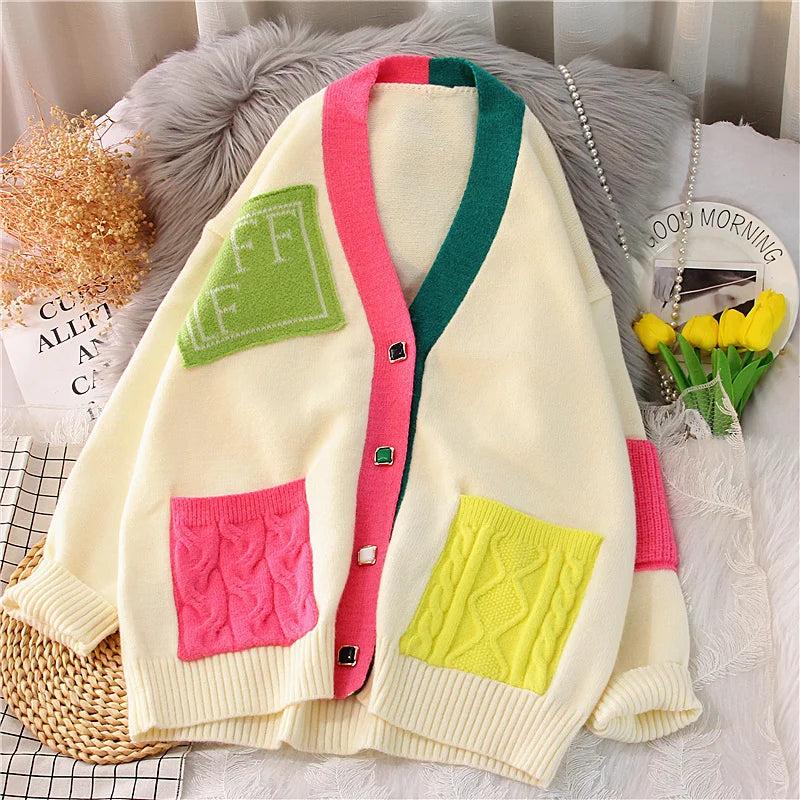 Pre Order:  Color Play Patches Knitted Cardigan