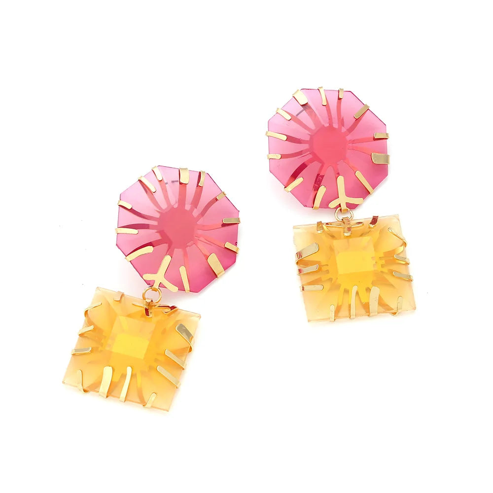 Pre Order:  Metal Inlaid Polygonal Colored Sun Resin Earrings