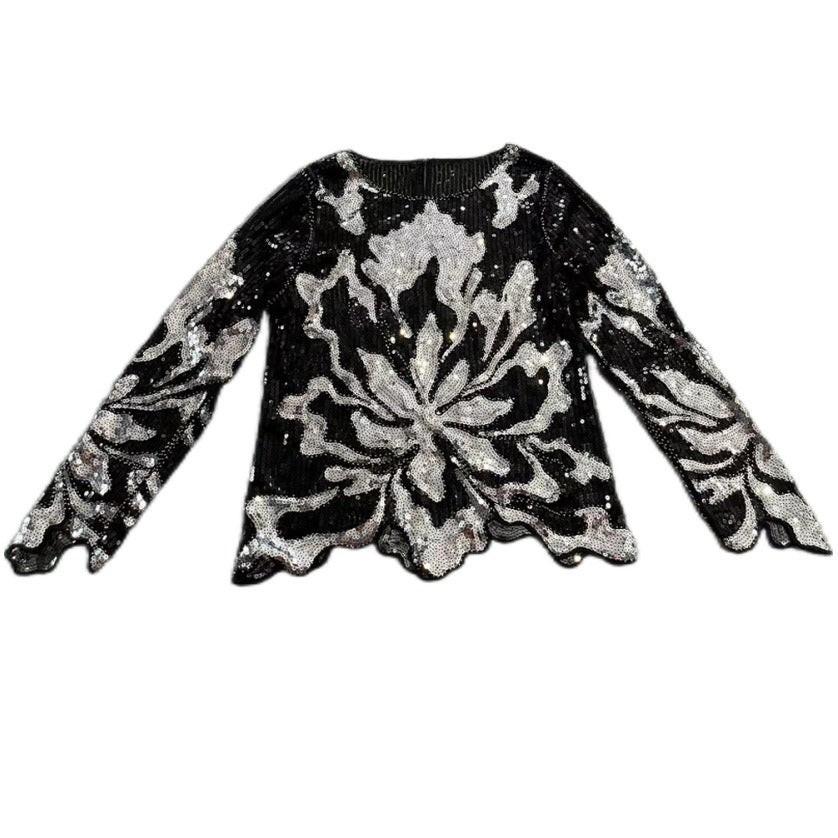 Pre Order:  3D Flower Sequins Pattern Retro Mesh Shirt