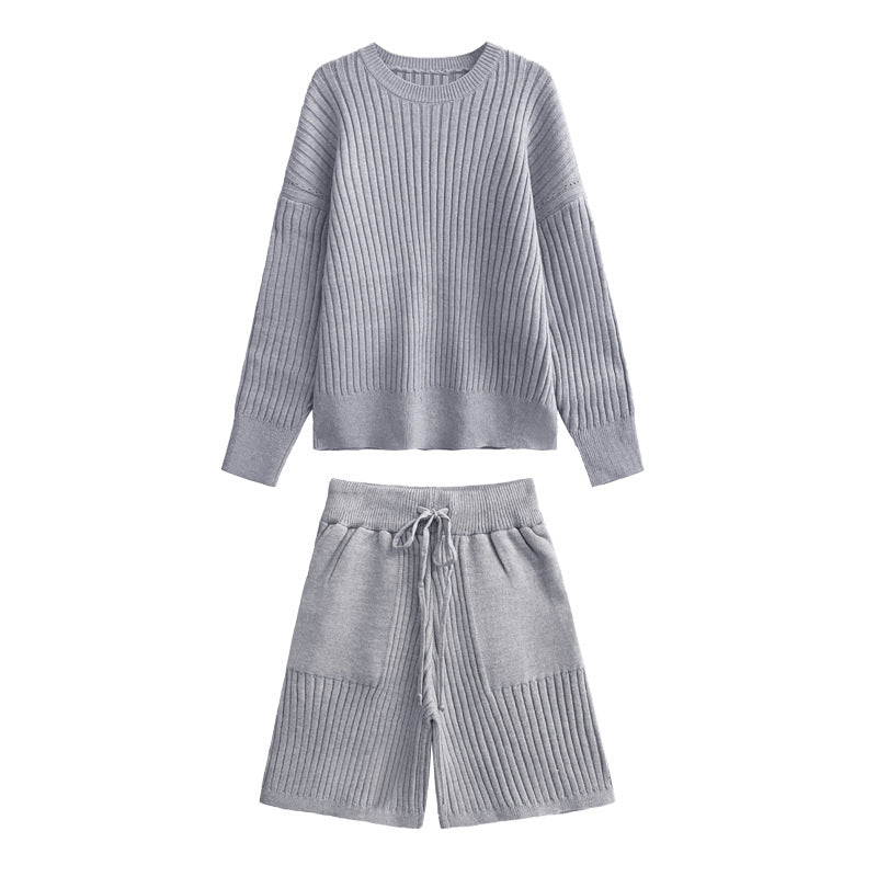 Pre Order:  Ribbed Sweater+Shorts Knit Set