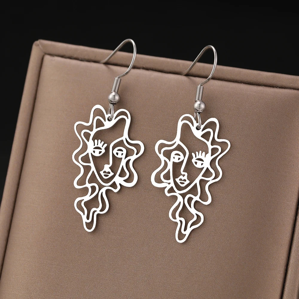 Pre Order:  Hollow Portrait Stainless Steel Earrings