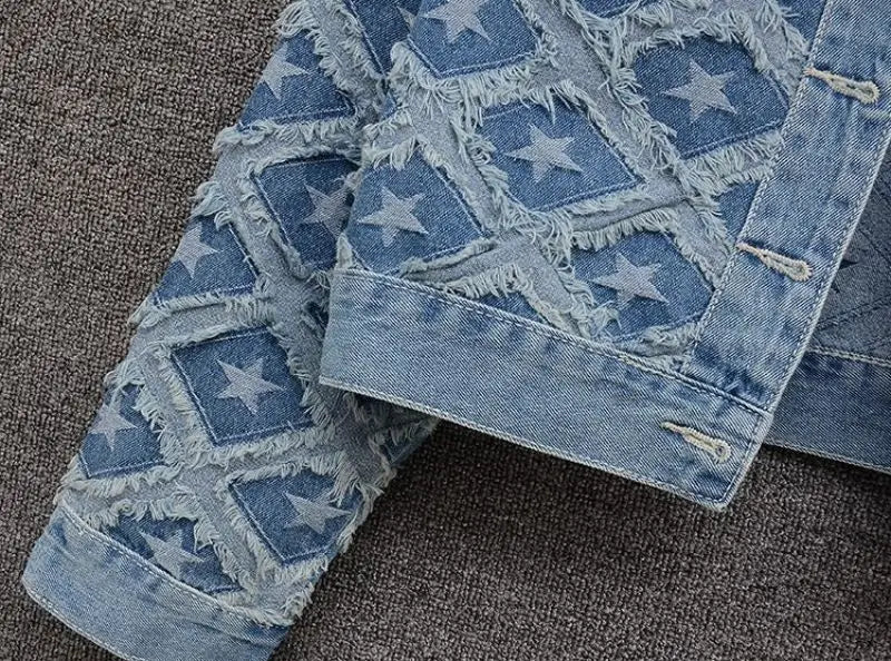 Pre Order:  Fringed Star Parches Denim Jacket