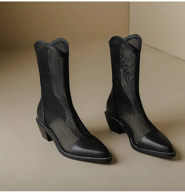 Pointed Toe Mesh Hollow Boots