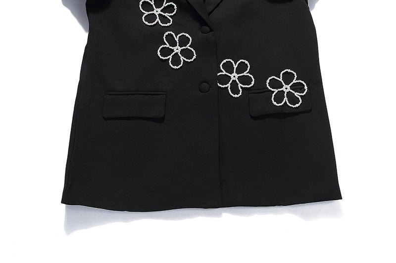 Pre Order: Retro Pearl Flower Embellished Blazer