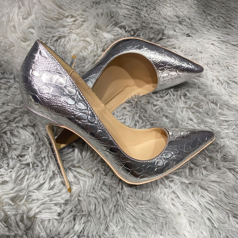 Pre Order:  Silver Crocodile Pointed Toe Stiletto Pumps