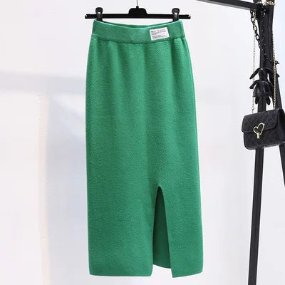 Pre Order:  Front Slit Knitted Loose Skirt