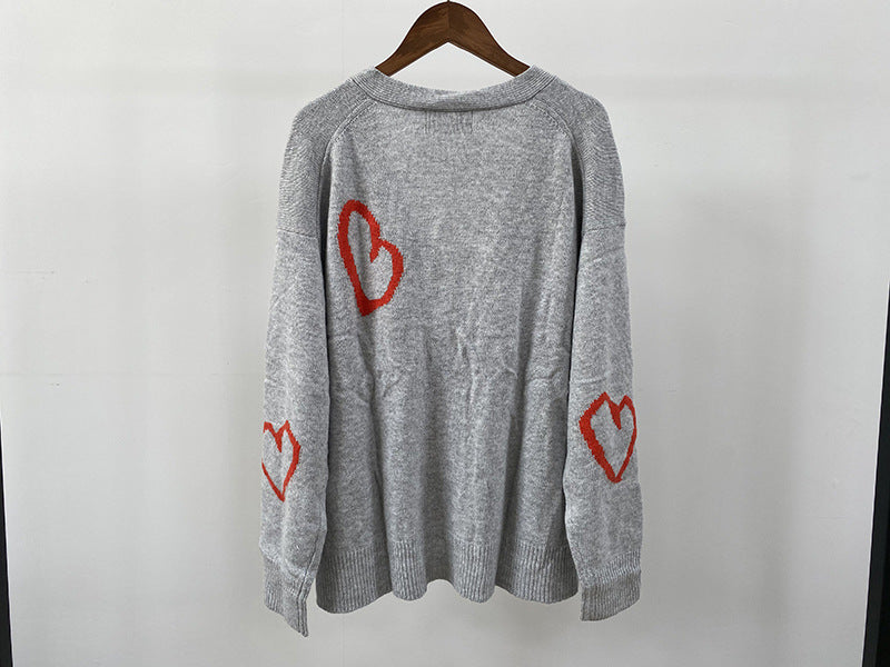 Pre Order: Red Heart Jacquard V-Neck Knit Cardigan