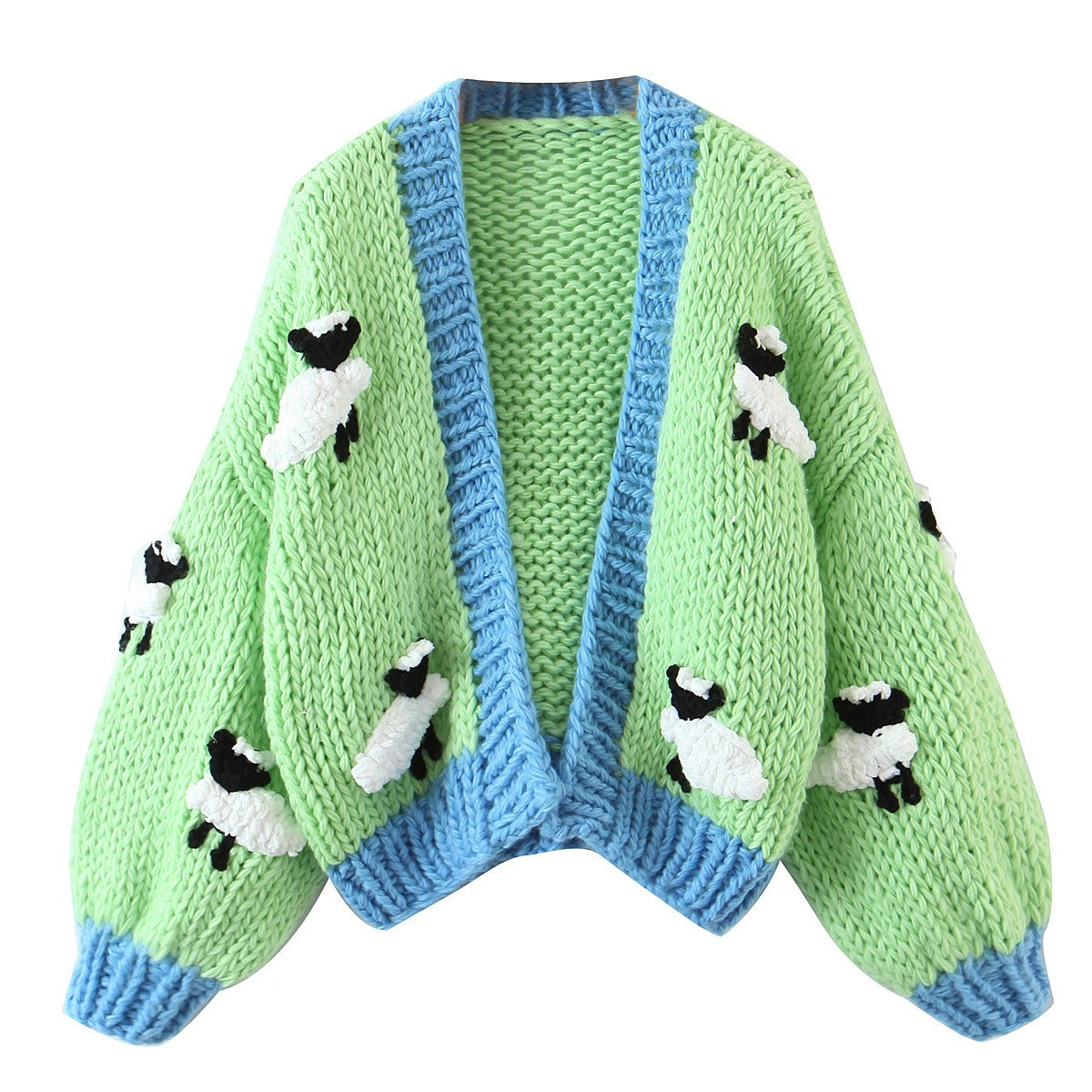 Pre Order:  Animal Pattern Handmade Coarse Needle Knitted Long Sleeve Cardigan