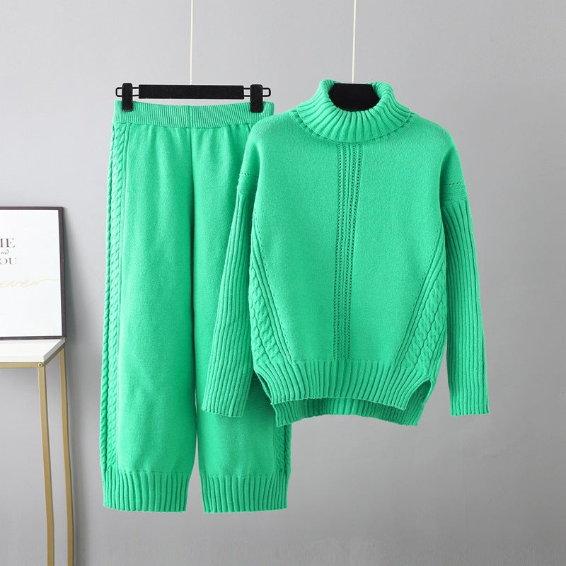 Pre Order:  Casual Thick Turtleneck Knit Sweater + Wide Leg Knit Pants