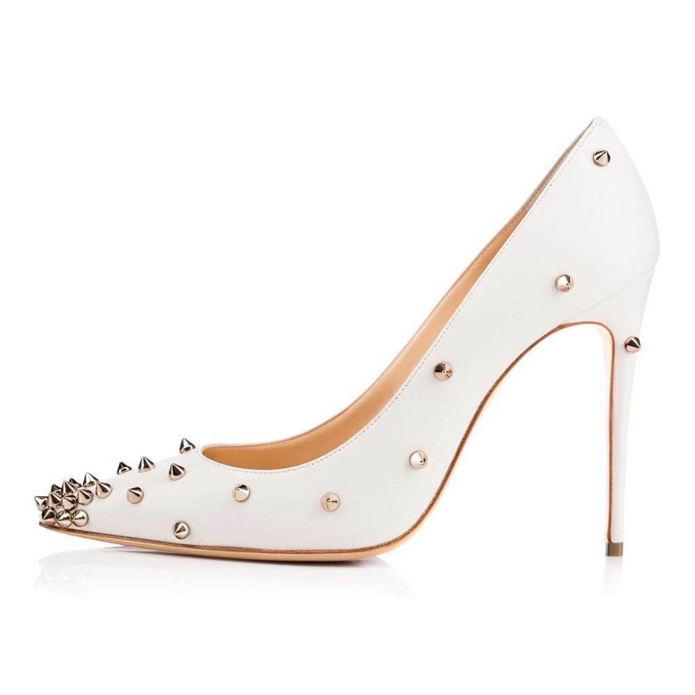 Pre Order:  White Leather Rivet Stiletto Pump