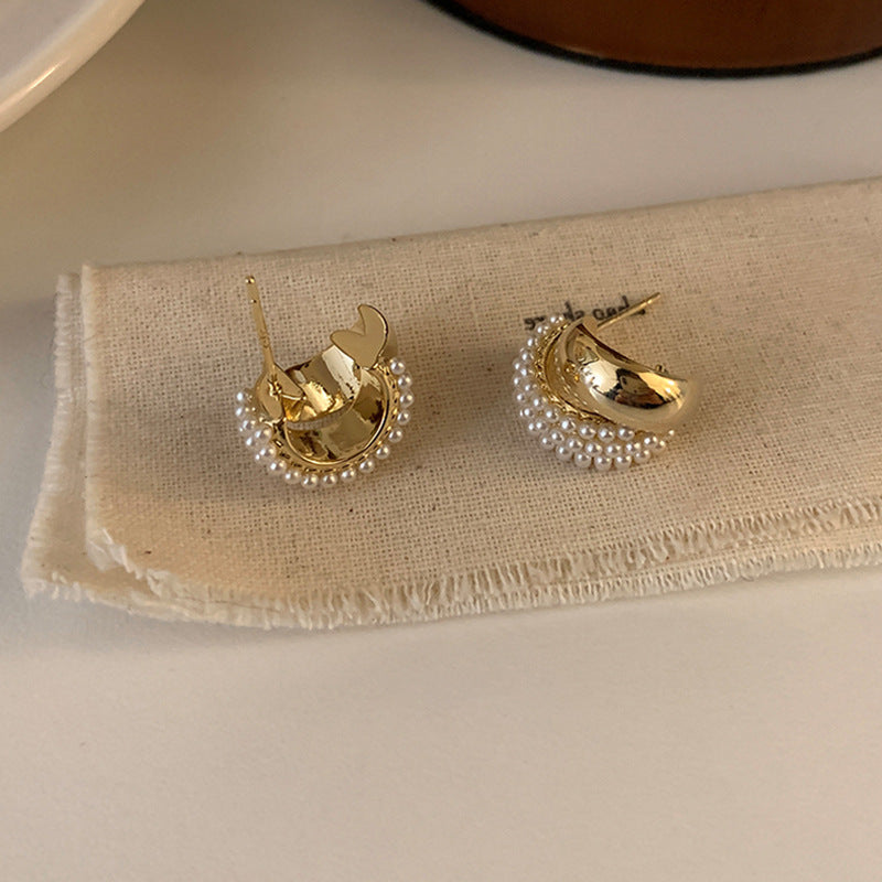 Pre Order:  Metal Pearl Arc Earrings