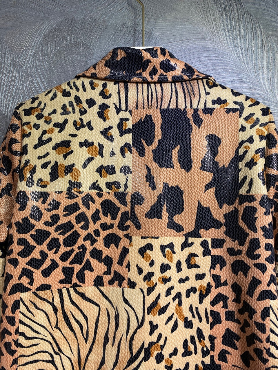 Pre Order:  Leopard Spliced Faux Leather Coat