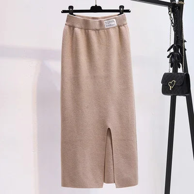 Pre Order:  Front Slit Knitted Loose Skirt