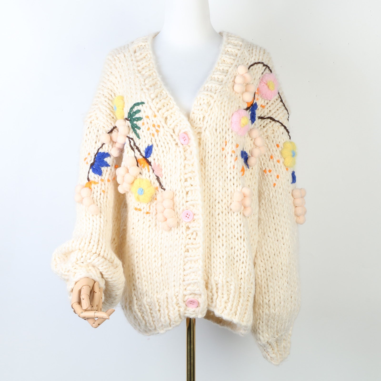 Pre Order:  Floral Embroidery Knitted Lazy Cardigan