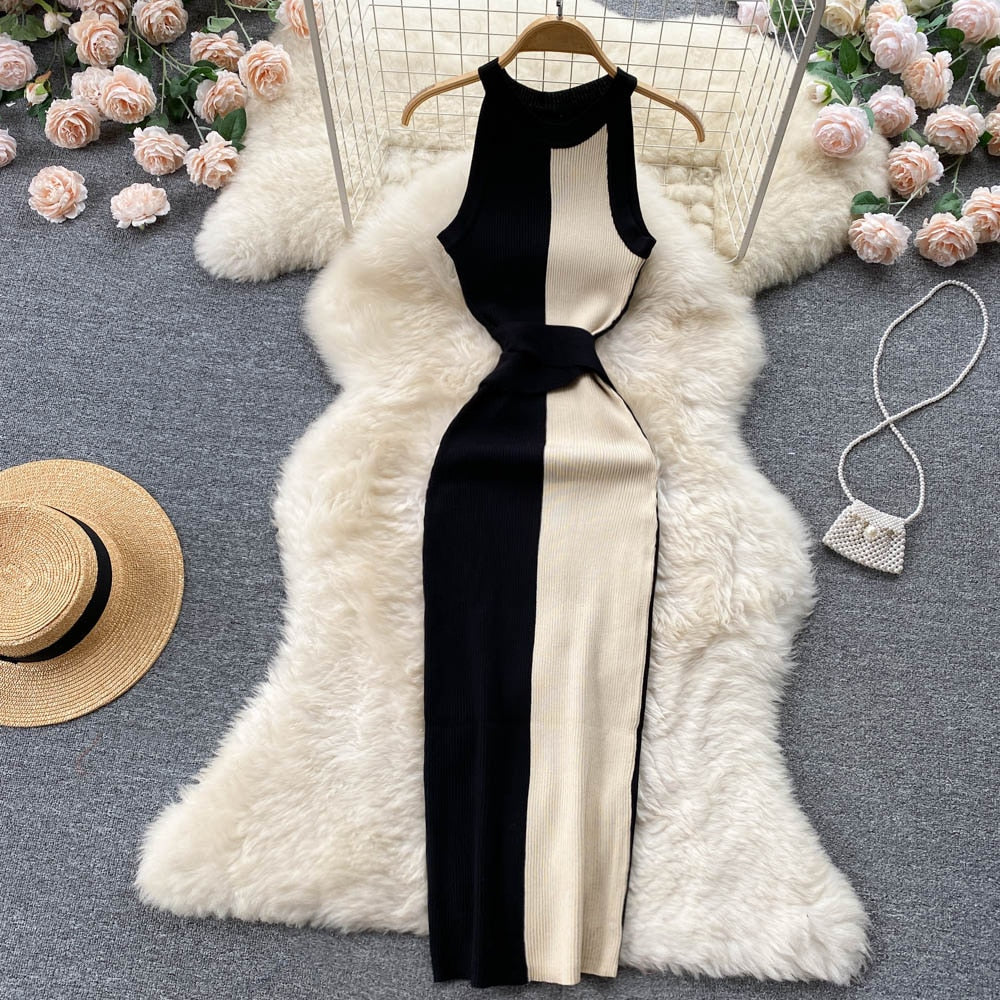 Pre Order:  Knitted O-Neck Sleeveless Bow Dress