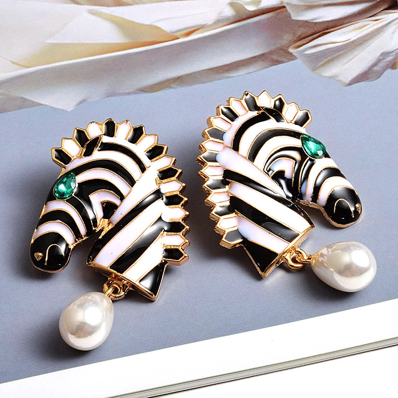 Pre Order:  Zebra Pearl Drop Earrings