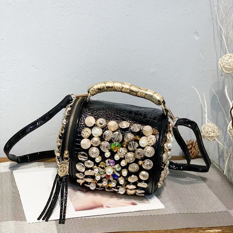 Pre Order:  Classic Handmade Rhinestone Cylinder Shoulder Bag