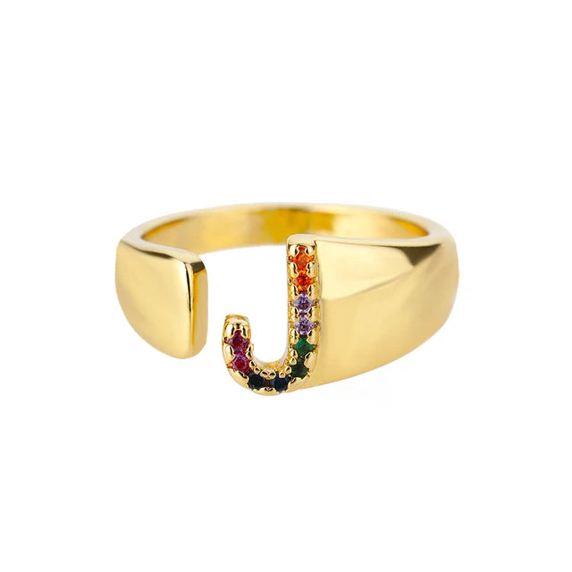 Pre Order:  Multicolor Zircon Alphabet Plated Rings