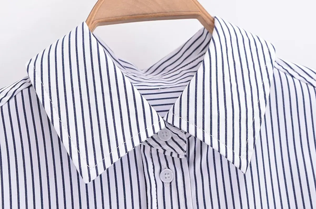 Pinstripes Cropped Cotton Shirt