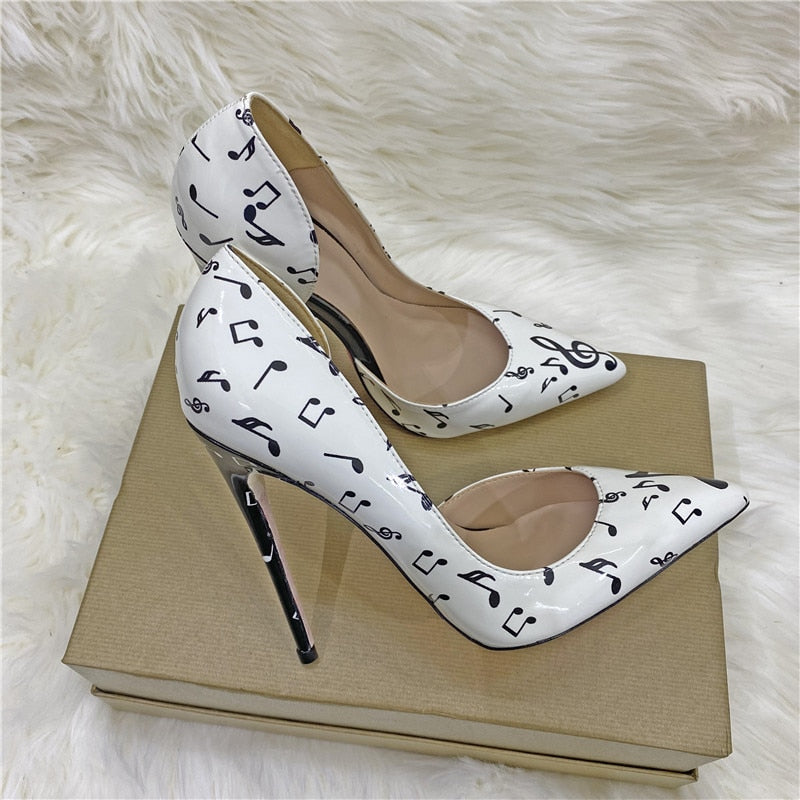 Pre Order:  White Chord Printed Pointed-Toe Shoes