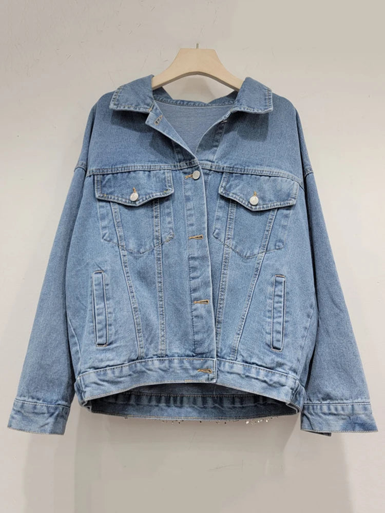 Pre Order:  Tassel Inlaid Diamond Denim Jacket