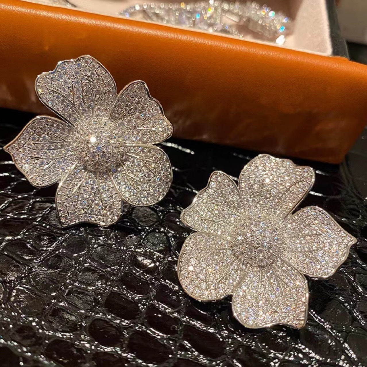 Pre Order:  Micro Inlaid Zircon Large Flower Earrings