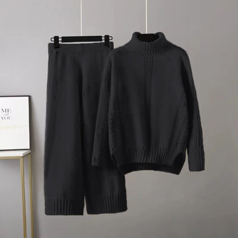 Pre Order:  Casual Thick Turtleneck Knit Sweater + Wide Leg Knit Pants